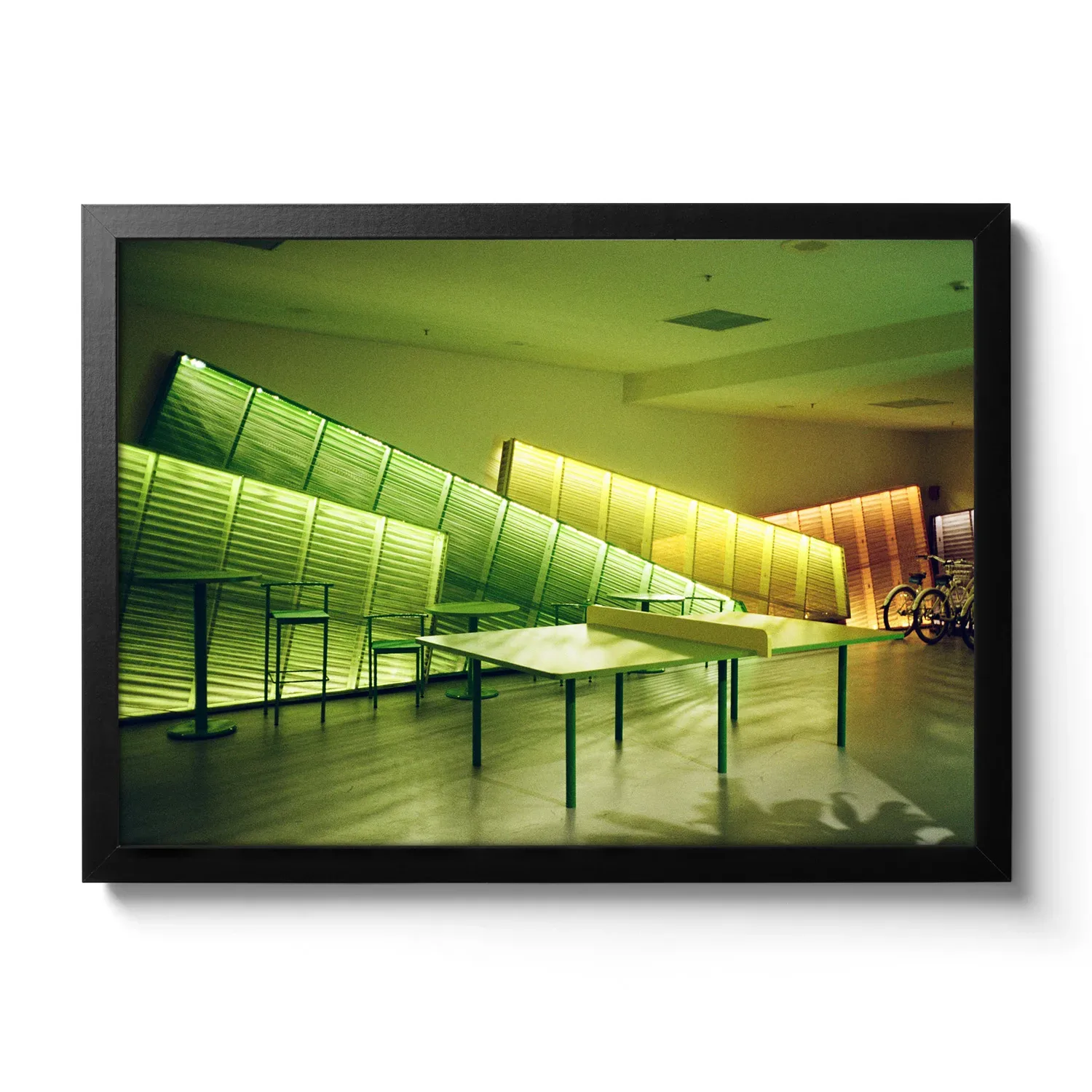 Table Tennis Image of a table tennis table illuminated with green neon lights