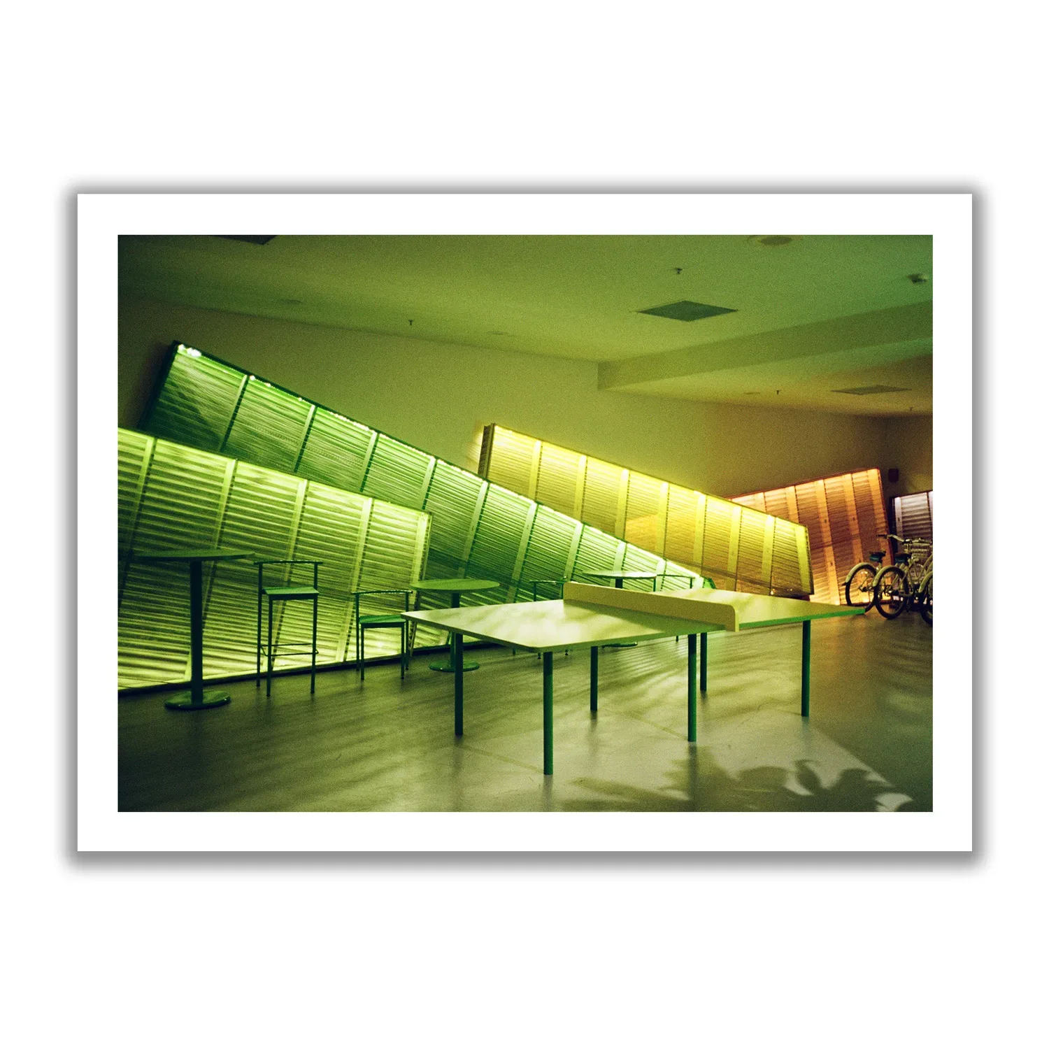 Table Tennis Image of a table tennis table illuminated with green neon lights