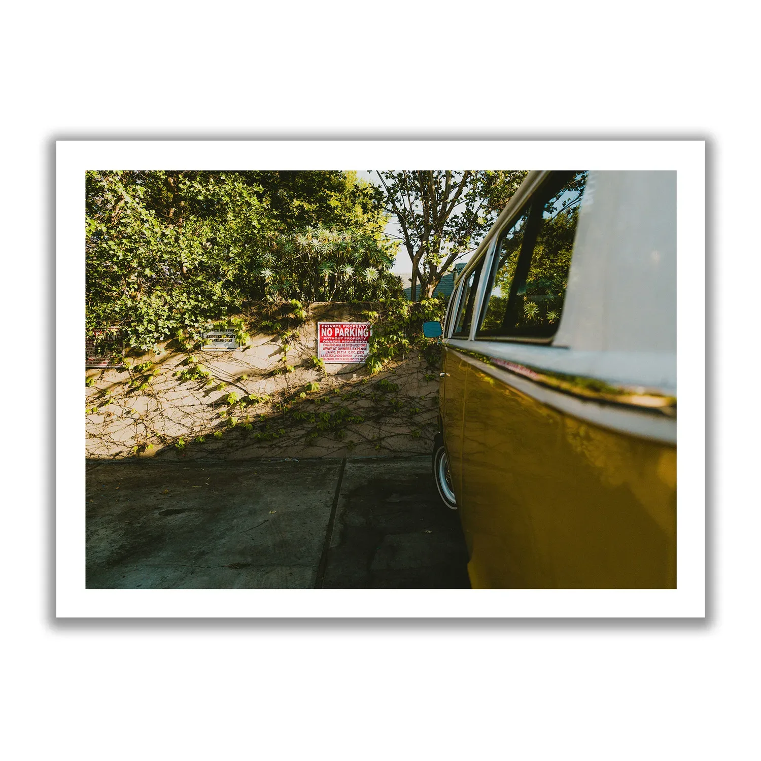 Side view of a VW Buli, at the No Parking parking lot