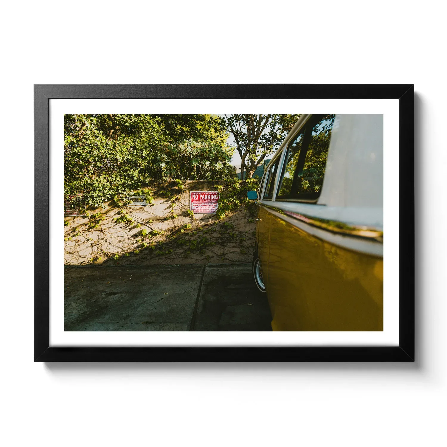 Side view of a VW Buli, at the No Parking parking lot